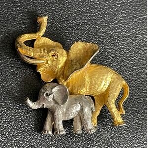 Vintage JJ Elephant Brooch Jonette Jewelry Gold Tone Silver Tone Mothers Day